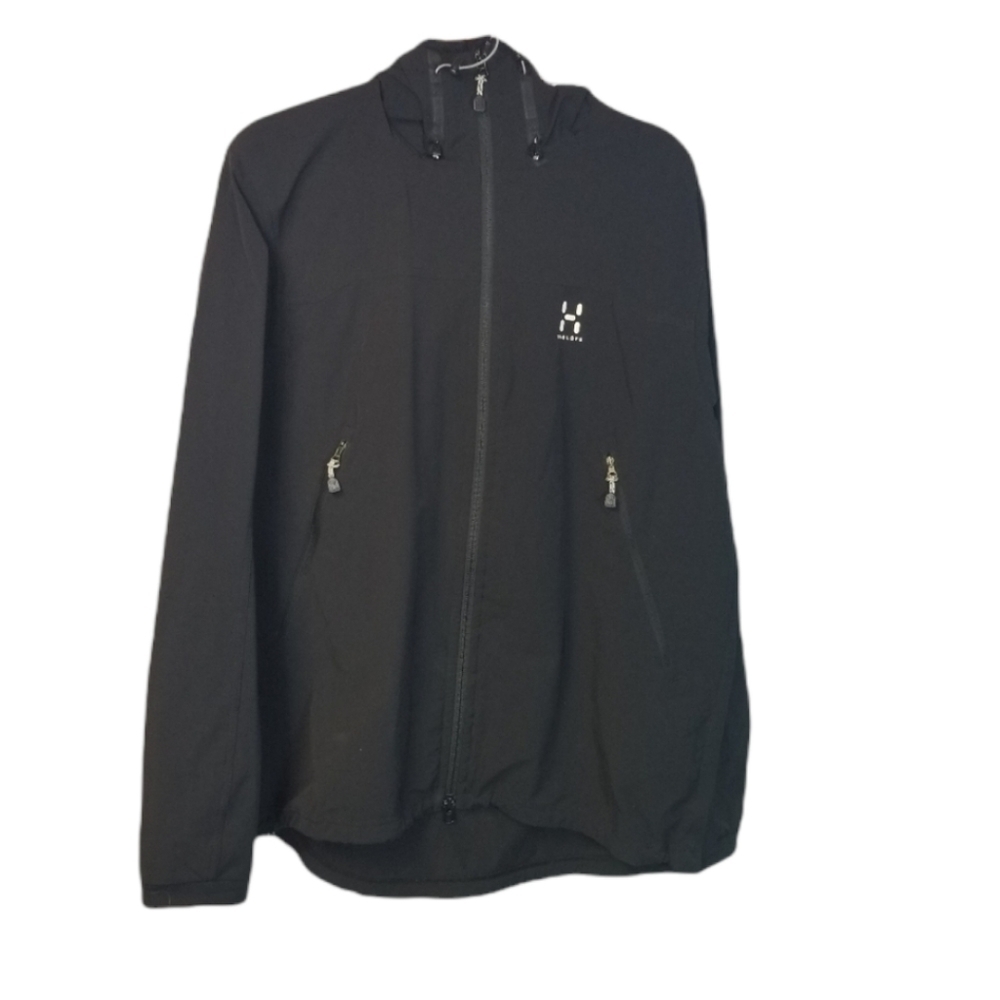 Haglofs black hooded soft shell jacket